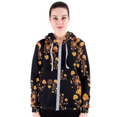 Abstract Gold Yellow Roses On Black Women s Zipper Hoodie by SpinnyChairDesigns