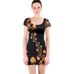 Abstract Gold Yellow Roses On Black Short Sleeve Bodycon Dress by SpinnyChairDesigns