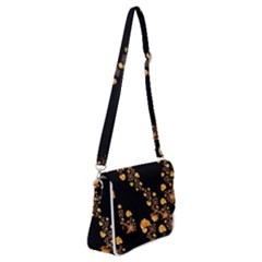 Abstract Gold Yellow Roses On Black Shoulder Bag With Back Zipper by SpinnyChairDesigns