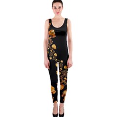 Abstract Gold Yellow Roses On Black One Piece Catsuit by SpinnyChairDesigns