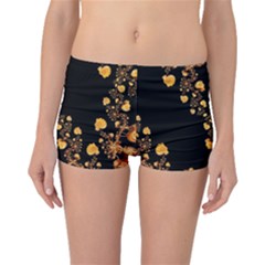 Abstract Gold Yellow Roses On Black Boyleg Bikini Bottoms by SpinnyChairDesigns