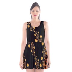 Abstract Gold Yellow Roses On Black Scoop Neck Skater Dress by SpinnyChairDesigns