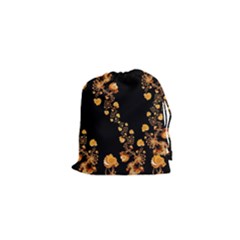 Abstract Gold Yellow Roses On Black Drawstring Pouch (xs) by SpinnyChairDesigns