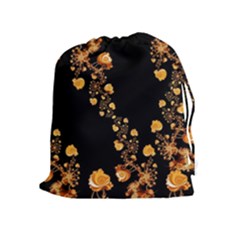 Abstract Gold Yellow Roses On Black Drawstring Pouch (xl) by SpinnyChairDesigns