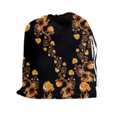 Abstract Gold Yellow Roses On Black Drawstring Pouch (2xl) by SpinnyChairDesigns