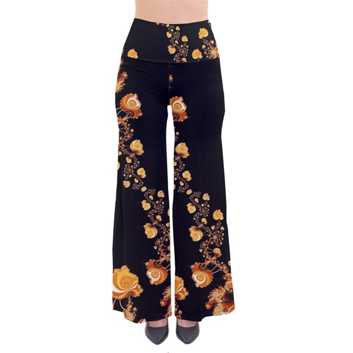 Abstract Gold Yellow Roses on Black So Vintage Palazzo Pants