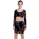 Abstract Gold Yellow Roses on Black Top and Skirt Sets View1