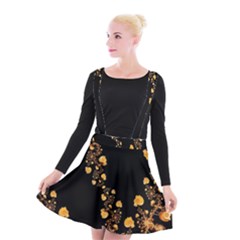 Abstract Gold Yellow Roses On Black Suspender Skater Skirt by SpinnyChairDesigns