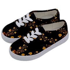 Abstract Gold Yellow Roses On Black Kids  Classic Low Top Sneakers by SpinnyChairDesigns