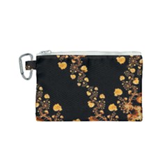 Abstract Gold Yellow Roses On Black Canvas Cosmetic Bag (small) by SpinnyChairDesigns