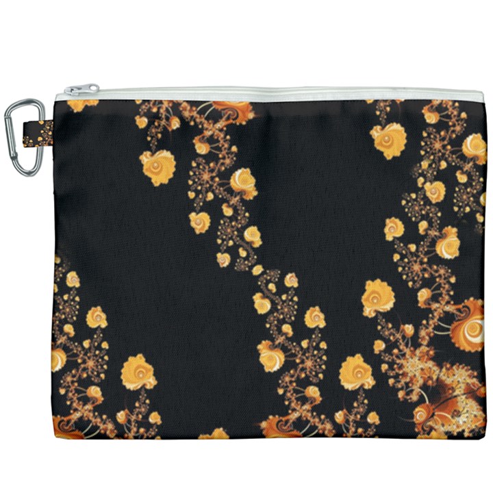 Abstract Gold Yellow Roses on Black Canvas Cosmetic Bag (XXXL)