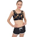 Abstract Gold Yellow Roses on Black V-Back Sports Bra View1