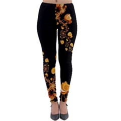 Abstract Gold Yellow Roses On Black Lightweight Velour Leggings by SpinnyChairDesigns