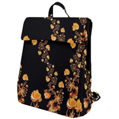 Abstract Gold Yellow Roses On Black Flap Top Backpack by SpinnyChairDesigns