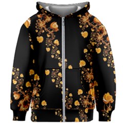 Abstract Gold Yellow Roses On Black Kids  Zipper Hoodie Without Drawstring by SpinnyChairDesigns