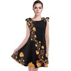 Abstract Gold Yellow Roses On Black Tie Up Tunic Dress by SpinnyChairDesigns