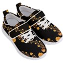 Abstract Gold Yellow Roses on Black Kids  Velcro Strap Shoes View3