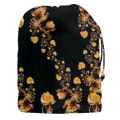 Abstract Gold Yellow Roses On Black Drawstring Pouch (3xl) by SpinnyChairDesigns