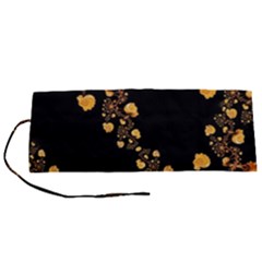 Abstract Gold Yellow Roses On Black Roll Up Canvas Pencil Holder (s) by SpinnyChairDesigns