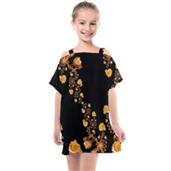 Abstract Gold Yellow Roses On Black Kids  One Piece Chiffon Dress by SpinnyChairDesigns