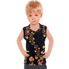 Abstract Gold Yellow Roses On Black Kids  Sport Tank Top