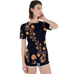 Abstract Gold Yellow Roses On Black Perpetual Short Sleeve T-shirt