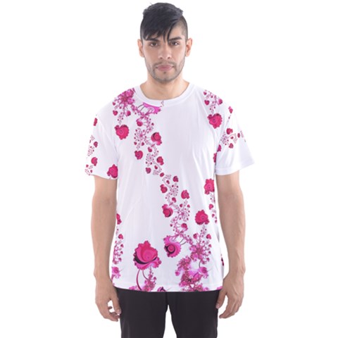 Abstract Pink Roses On White Men s Sport Mesh Tee by SpinnyChairDesigns