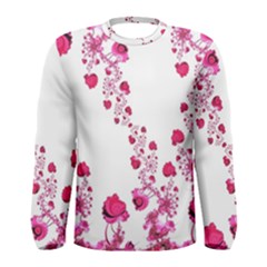 Abstract Pink Roses On White Men s Long Sleeve Tee by SpinnyChairDesigns