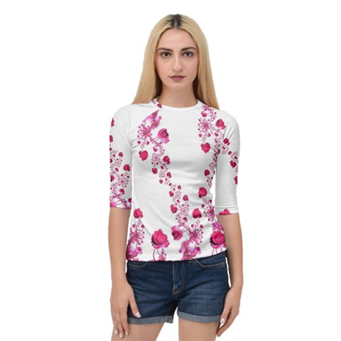 Abstract Pink Roses On White Quarter Sleeve Raglan Tee by SpinnyChairDesigns