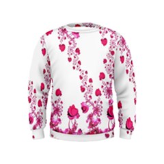 Abstract Pink Roses On White Kids  Sweatshirt by SpinnyChairDesigns