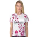 Abstract Pink Roses on White V-Neck Sport Mesh Tee View1