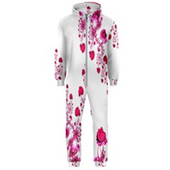 Abstract Pink Roses On White Hooded Jumpsuit (men)  by SpinnyChairDesigns