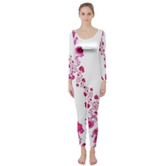 Abstract Pink Roses On White Long Sleeve Catsuit by SpinnyChairDesigns