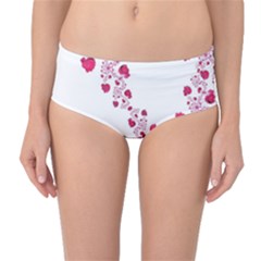 Abstract Pink Roses On White Mid-waist Bikini Bottoms by SpinnyChairDesigns