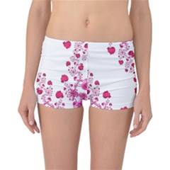 Abstract Pink Roses On White Reversible Boyleg Bikini Bottoms by SpinnyChairDesigns