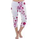 Abstract Pink Roses on White Capri Yoga Leggings View1