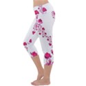 Abstract Pink Roses on White Capri Yoga Leggings View2