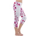 Abstract Pink Roses on White Capri Yoga Leggings View3