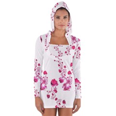 Abstract Pink Roses On White Long Sleeve Hooded T-shirt by SpinnyChairDesigns