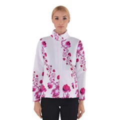 Abstract Pink Roses On White Winter Jacket by SpinnyChairDesigns