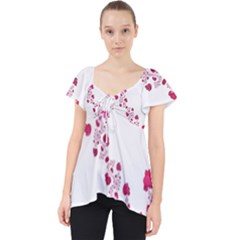 Abstract Pink Roses On White Lace Front Dolly Top by SpinnyChairDesigns