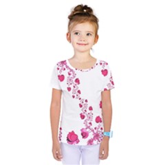 Abstract Pink Roses On White Kids  One Piece Tee