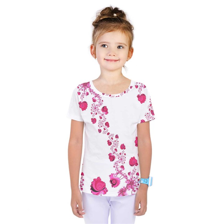 Abstract Pink Roses on White Kids  One Piece Tee