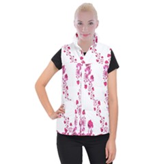 Abstract Pink Roses On White Women s Button Up Vest by SpinnyChairDesigns