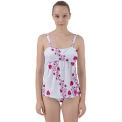 Abstract Pink Roses On White Twist Front Tankini Set by SpinnyChairDesigns