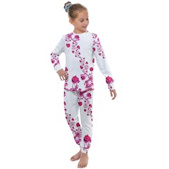 Abstract Pink Roses On White Kids  Long Sleeve Set  by SpinnyChairDesigns