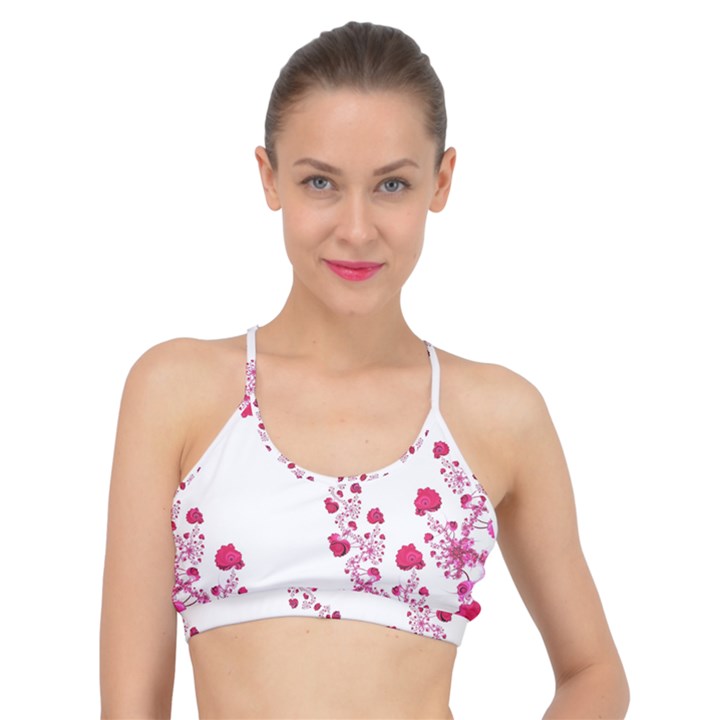 Abstract Pink Roses on White Basic Training Sports Bra