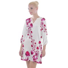 Abstract Pink Roses On White Open Neck Shift Dress