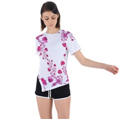 Abstract Pink Roses On White Asymmetrical Short Sleeve Sports Tee