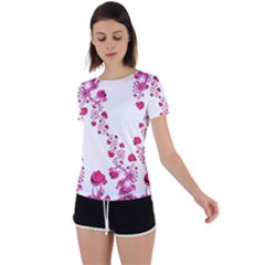 Abstract Pink Roses On White Back Circle Cutout Sports Tee